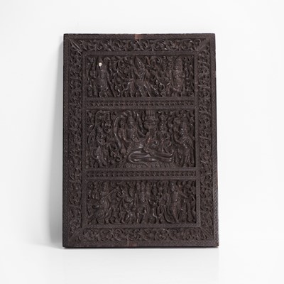 Lot 341 - A carved blackwood panel