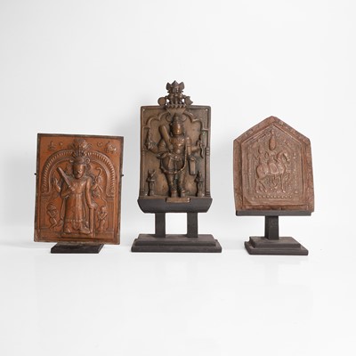 Lot 538 - A group of three bronze and copper votive plaques