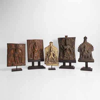 Lot 539 - A group of five copper, brass and bronze votive plaques