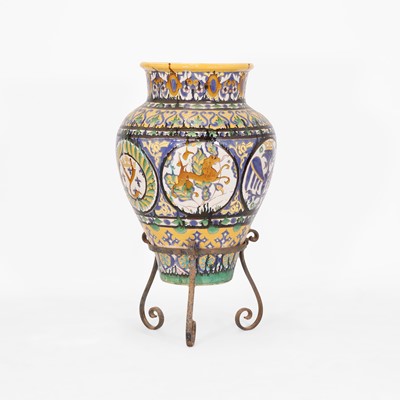 Lot 507 - A large terracotta cuerda seca vase