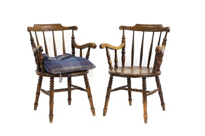 Lot 420 - A pair of beech spindleback farmhouse chairs