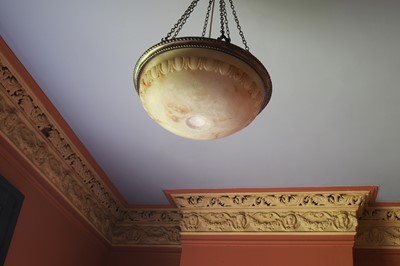 Lot 27 - An alabaster and slivered-metal plafonnier