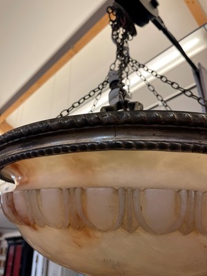 Lot 27 - An alabaster and slivered-metal plafonnier