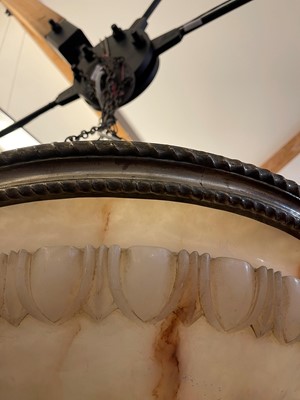 Lot 27 - An alabaster and slivered-metal plafonnier