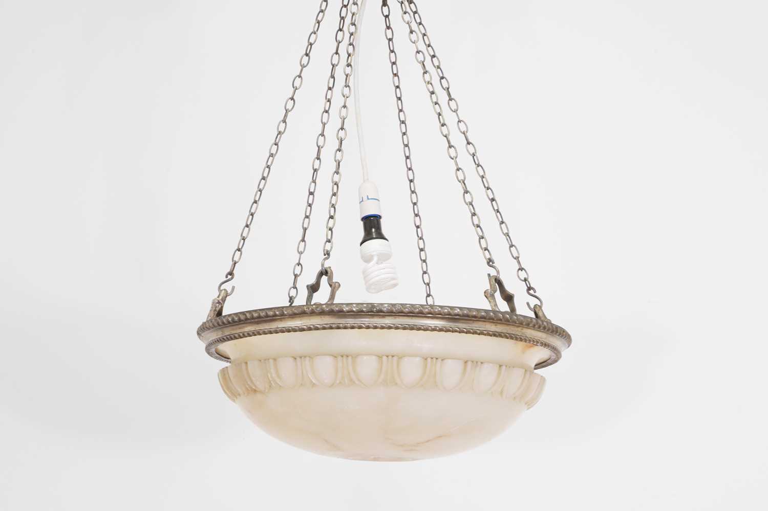 Lot 27 - An alabaster and slivered-metal plafonnier