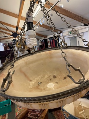 Lot 27 - An alabaster and slivered-metal plafonnier