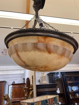 Lot 27 - An alabaster and slivered-metal plafonnier