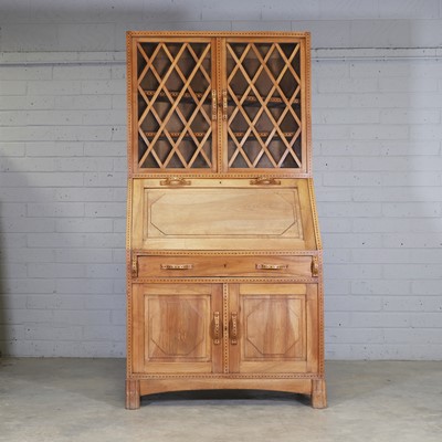 Lot 436 - A Cotswold School walnut bureau bookcase