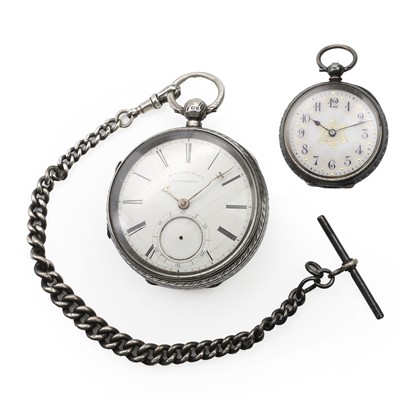 Lot 36 - A gold Trebex mechanical strap watch, a silver pocket watch and a silver fob watch