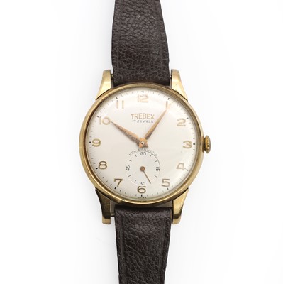 Lot 36 - A gold Trebex mechanical strap watch, a silver pocket watch and a silver fob watch