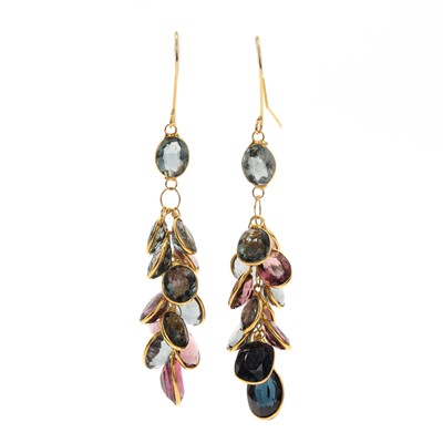 Lot 118 - A pair of vari-coloured spinel drop earrings