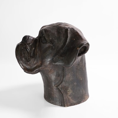 Lot 288 - A painted plaster head of a boxer dog