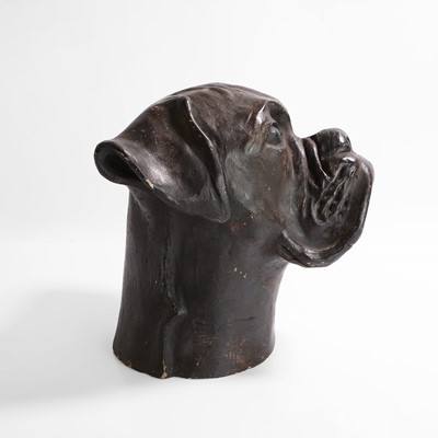 Lot 288 - A painted plaster head of a boxer dog