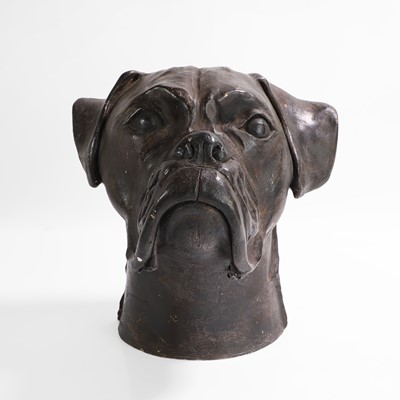 Lot 288 - A painted plaster head of a boxer dog