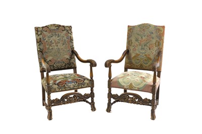 Lot 516 - A pair of walnut armchairs