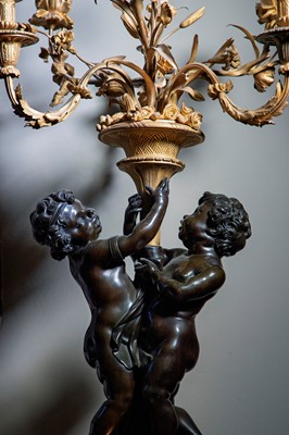 Lot 58 - A pair of large gilt-bronze, bronze, and porphyry candelabra after Jean-Louis Prieur