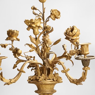 Lot 58 - A pair of large gilt-bronze, bronze, and porphyry candelabra after Jean-Louis Prieur