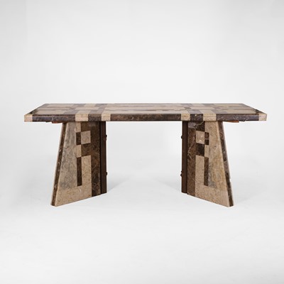 Lot 460 - A large parquetry marble table or desk