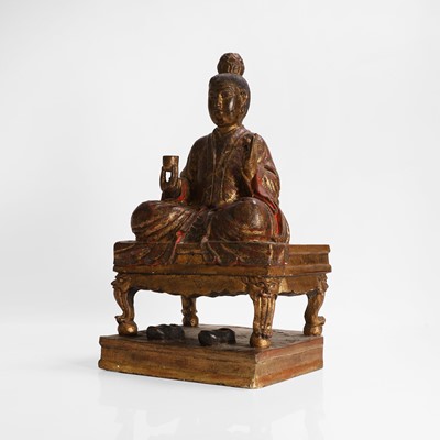 Lot 436 - A carved wood figure of Buddha