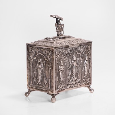Lot 443 - A white-metal tea caddy