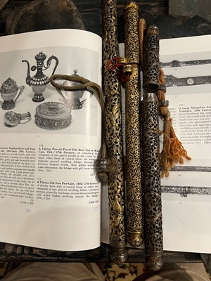 Lot 426 - Three gilt-iron pen cases