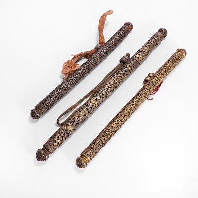 Lot 426 - Three gilt-iron pen cases