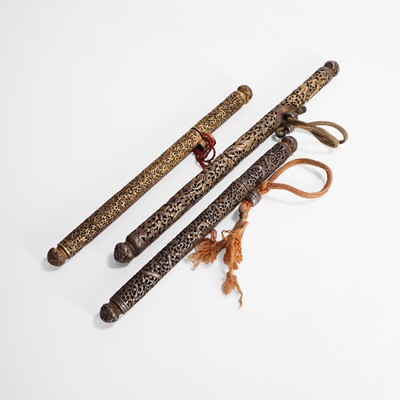 Lot 426 - Three gilt-iron pen cases