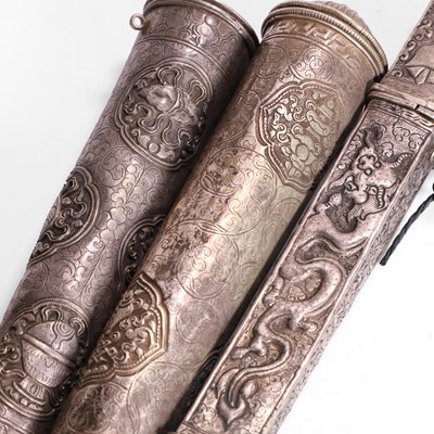 Lot 138 - Three silver scroll holders
