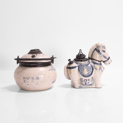Lot 358 - Two Southeast Asian blue and white opium pots