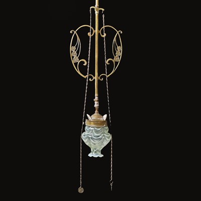 Lot 491 - An Art Nouveau brass hanging ceiling light