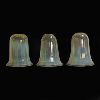 Lot 492 - Three opaline glass 'bellflower' shades