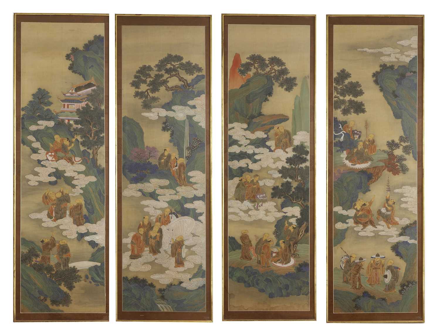 Lot 372 - A set of four painted panels