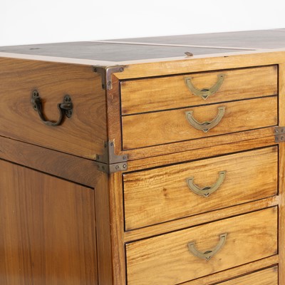 Lot 116 - A teak and brass-mounted pedestal desk by Starbay