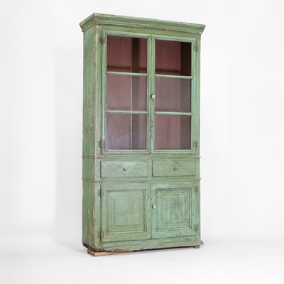 Lot 465 - A distressed green-painted pine cabinet