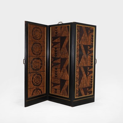 Lot 400 - An ebonised three-fold screen