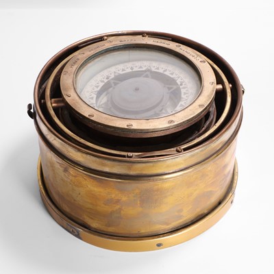 Lot 202 - A gimballed brass ship's compass