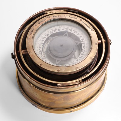 Lot 202 - A gimballed brass ship's compass