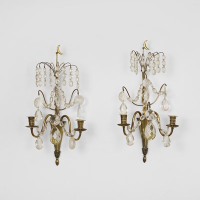 Lot 624 - A pair of brass twin-branch wall sconces