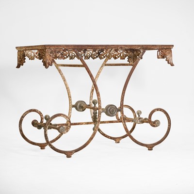 Lot 579 - A marble-topped cast and wrought-iron baker's table
