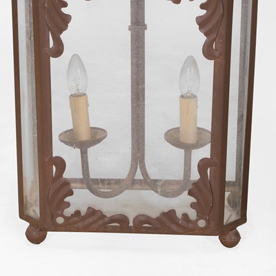 Lot 7 - A pair of large iron and glazed lanterns