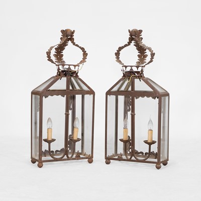 Lot 7 - A pair of large iron and glazed lanterns