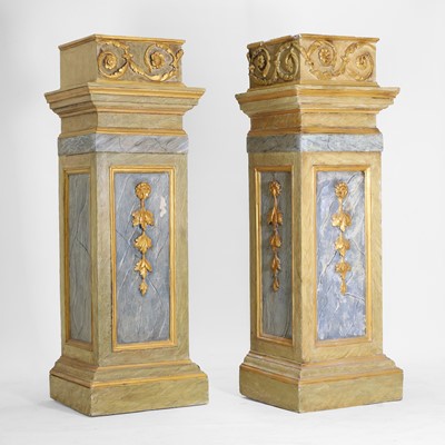 Lot 565 - A large pair of painted-pine and gesso simulated-marble plinths