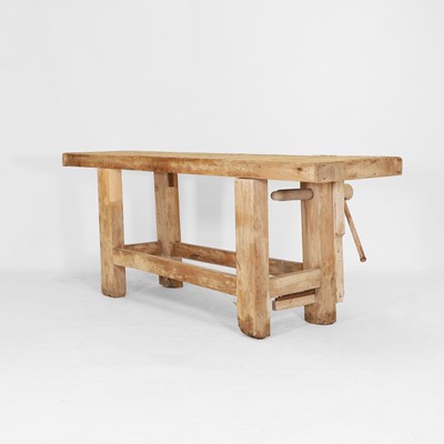 Lot 590 - A large beech workbench