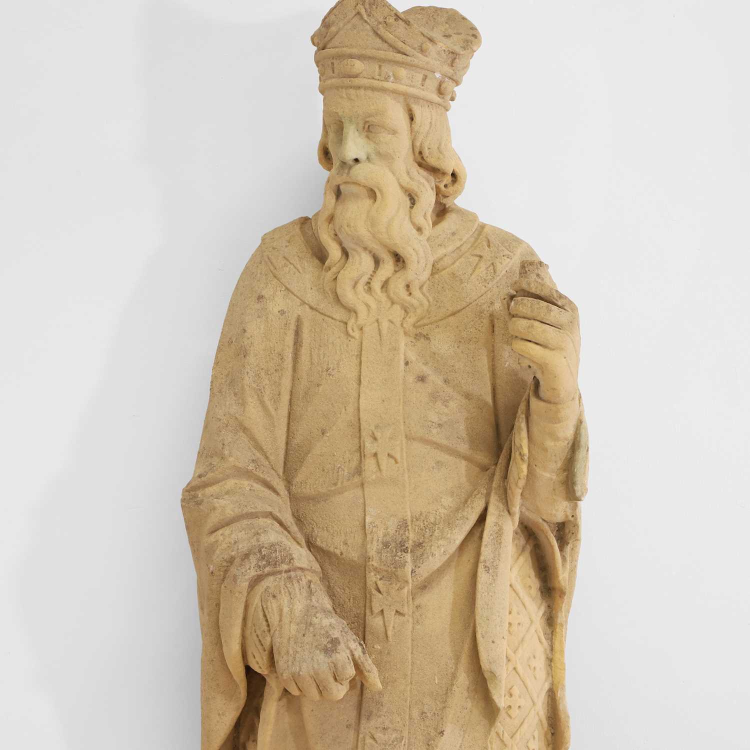 Lot 133 - A large carved sandstone figure of a bishop