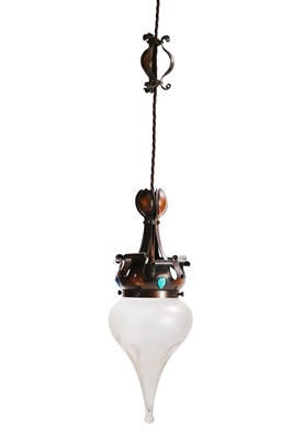 Lot 122 - A pair of Arts and Crafts copper and enamelled ceiling lights