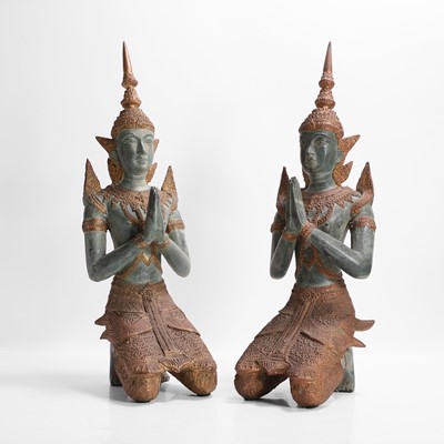Lot 14 - A pair of patinated bronze 'Teppanom' angel kneeling figures