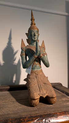 Lot 14 - A pair of patinated bronze 'Teppanom' angel kneeling figures