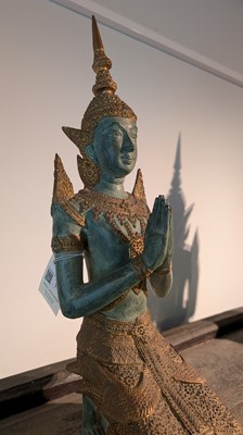 Lot 14 - A pair of patinated bronze 'Teppanom' angel kneeling figures