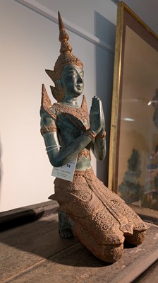Lot 14 - A pair of patinated bronze 'Teppanom' angel kneeling figures