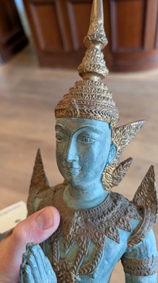 Lot 14 - A pair of patinated bronze 'Teppanom' angel kneeling figures